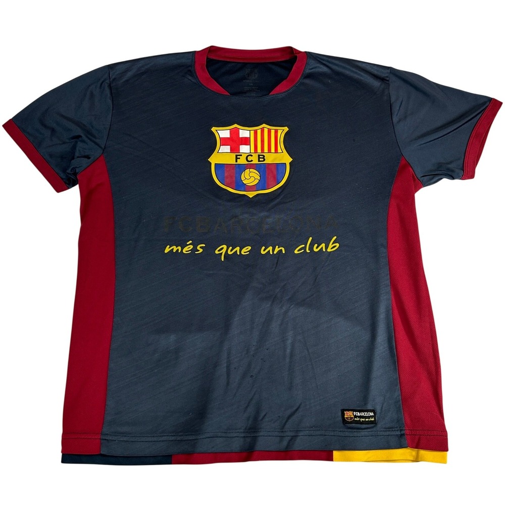 FC Barcelona Mes Que Un Club Navy Blue Red Soccer Jersey Shirt Mens Large